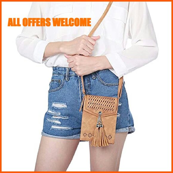 Small Crossbody Bag with Tassel, PU Leather, Phone Purse for Women - Picture 4 of 8